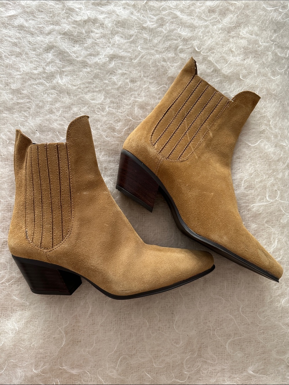 NWT Zara Suede Leather Chelsea Western Boots Camel Tan EU 37 US 6.5 - Picture 3 of 12